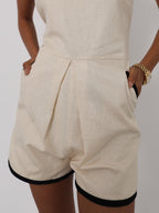 Claudia Contrast Linen Playsuit | Almond/Black