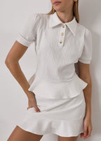 Nina Iconic Rib Polo Top | White