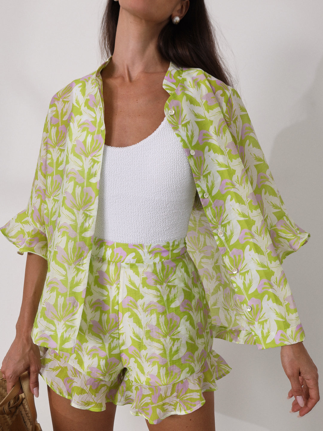 Reese Printed Vacay Shorts | Green Mix