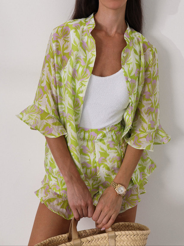 Reese Printed Vacay Shorts | Green Mix
