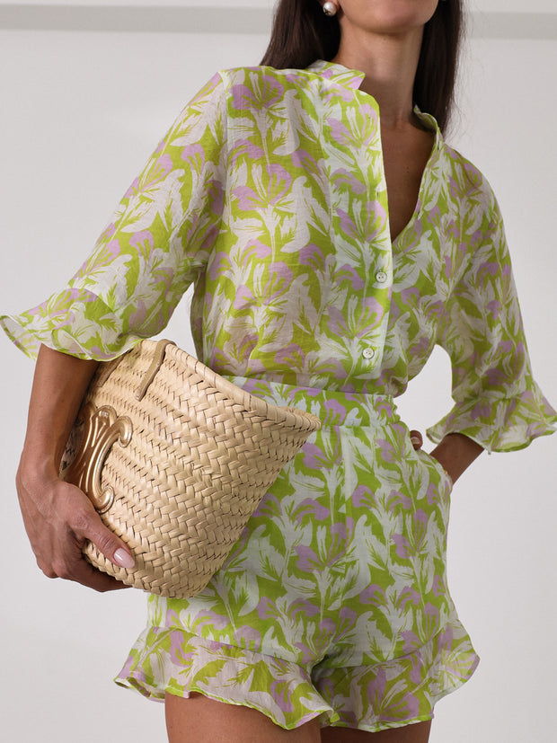 Reese Printed Vacay Shorts | Green Mix