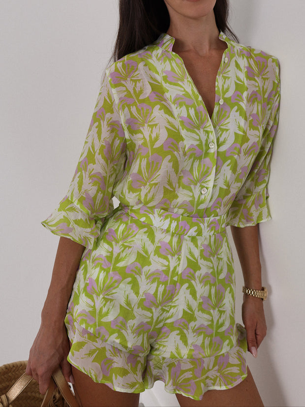 Reese Printed Vacay Shorts | Green Mix