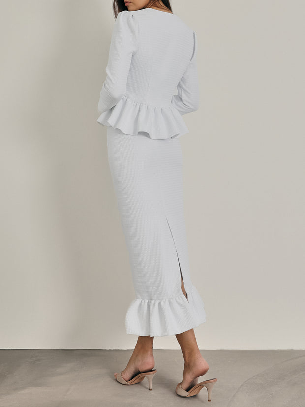 Regis Textured Peplum Pencil Skirt | White