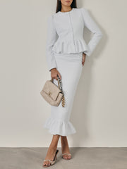 Regis Textured Peplum Pencil Skirt | White