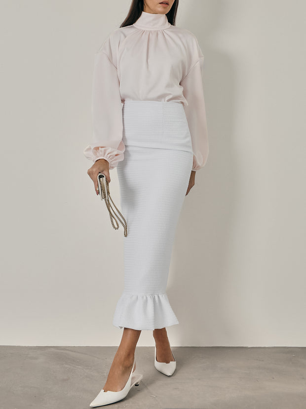 Regis Textured Peplum Pencil Skirt | White