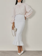 Regis Textured Peplum Pencil Skirt | White