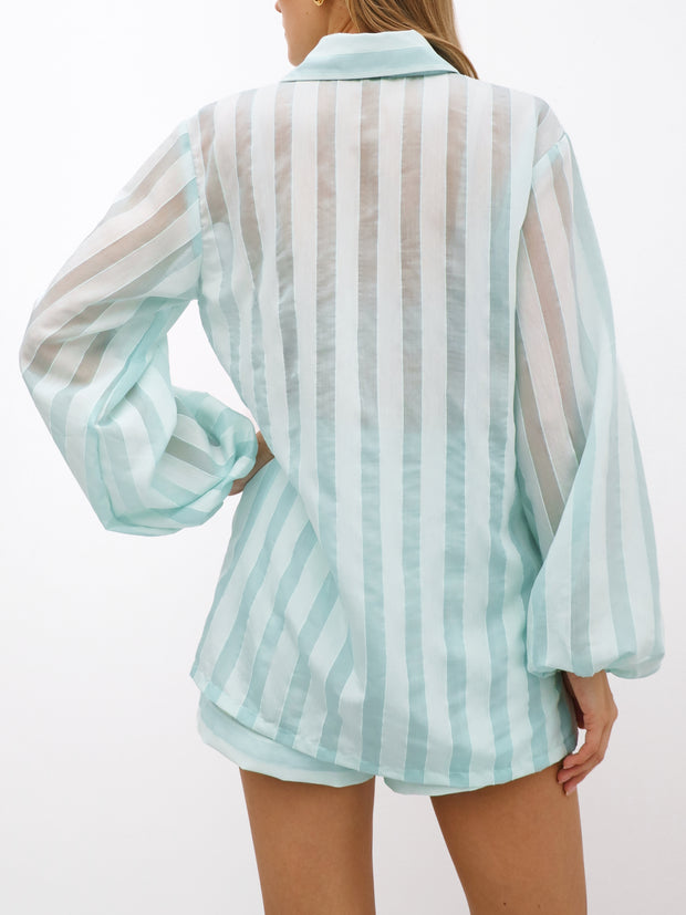 Reina Semi Sheer Stripe Shirt | Ocean