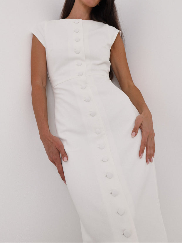 Romana Cap Sleeve Denim Dress | White