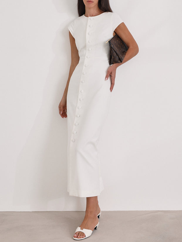 Romana Cap Sleeve Denim Dress | White