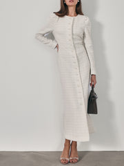 Romana Velvet Luxe Tweed Dress | Cream