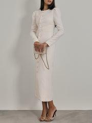 Romana Textured Elegance Dress | Cream