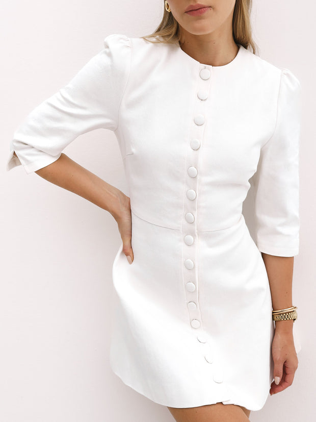Roma Elegant Denim Day Dress | White
