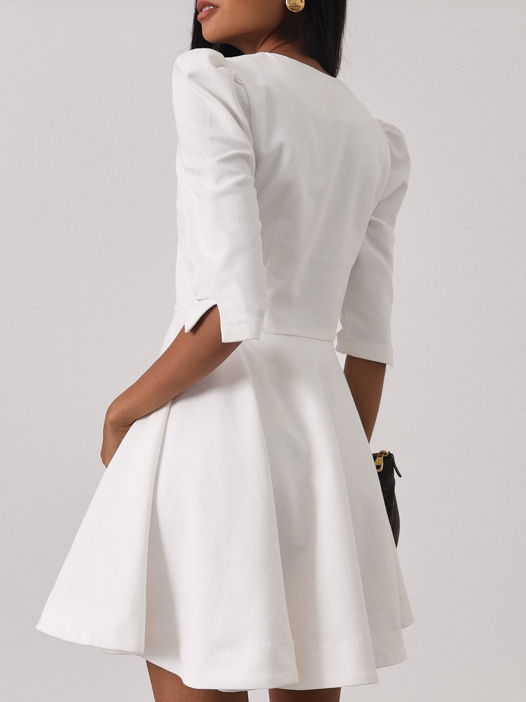 Roma Elegant Denim Day Dress | White