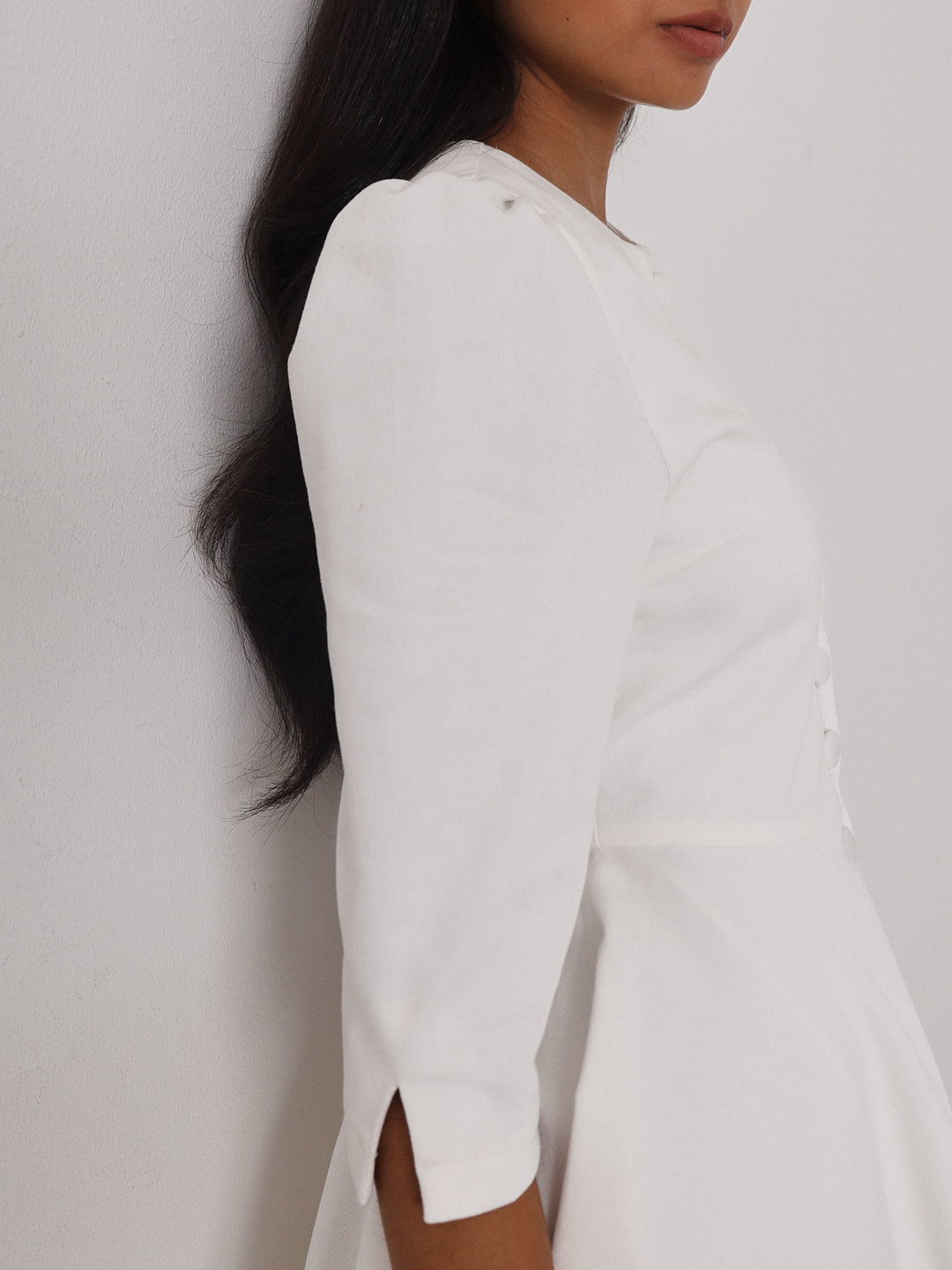 Roma Elegant Denim Day Dress | White