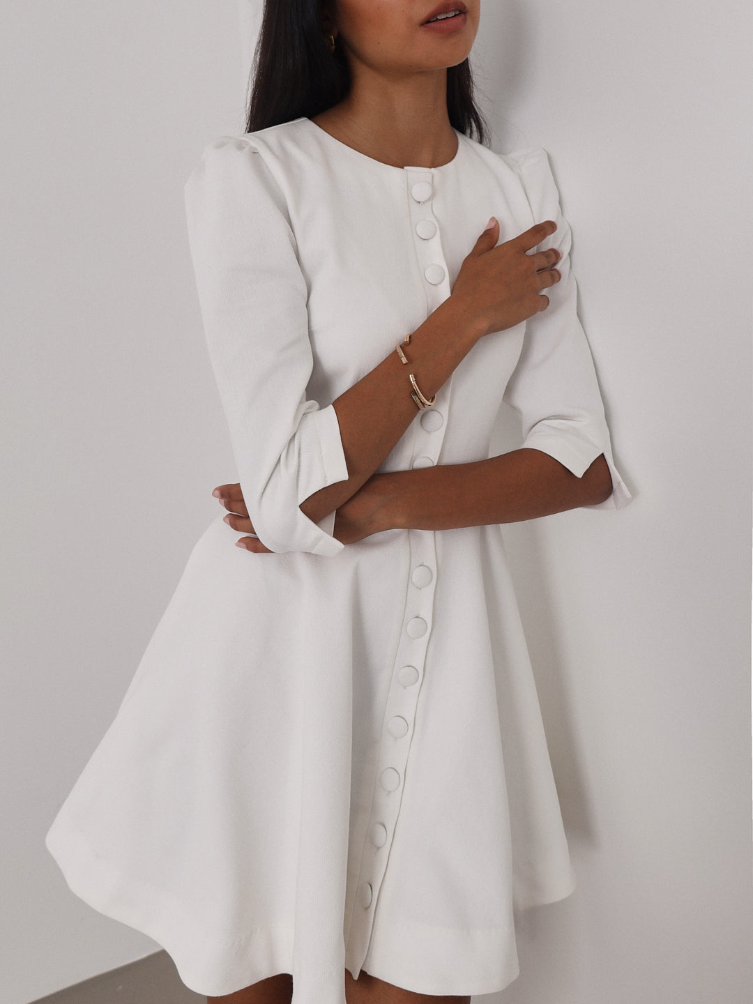 Roma Elegant Denim Day Dress | White