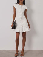 Riann Denim Elegance Dress | White