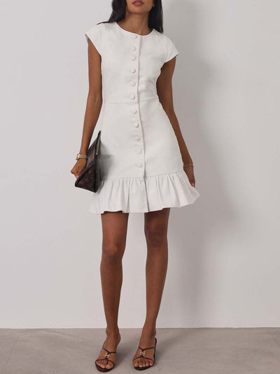Riann Denim Elegance Dress | White