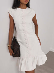 Riann Denim Elegance Dress | White