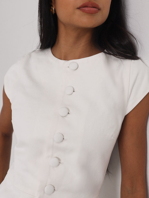 Riann Denim Elegance Dress | White