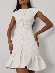 Riann Denim Elegance Dress | White