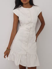 Riann Denim Elegance Dress | White