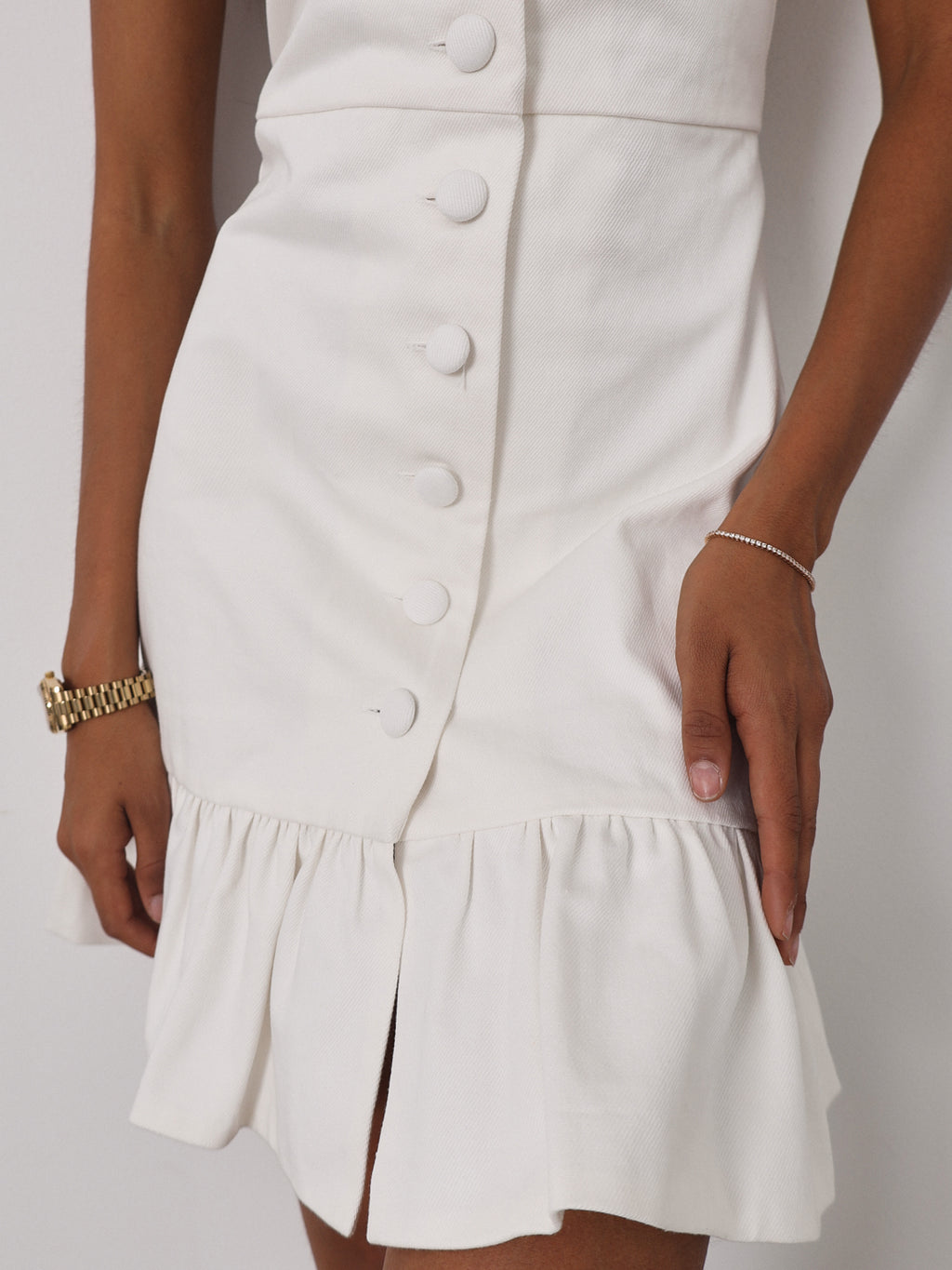 Riann Denim Elegance Dress | White