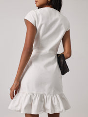 Riann Denim Elegance Dress | White