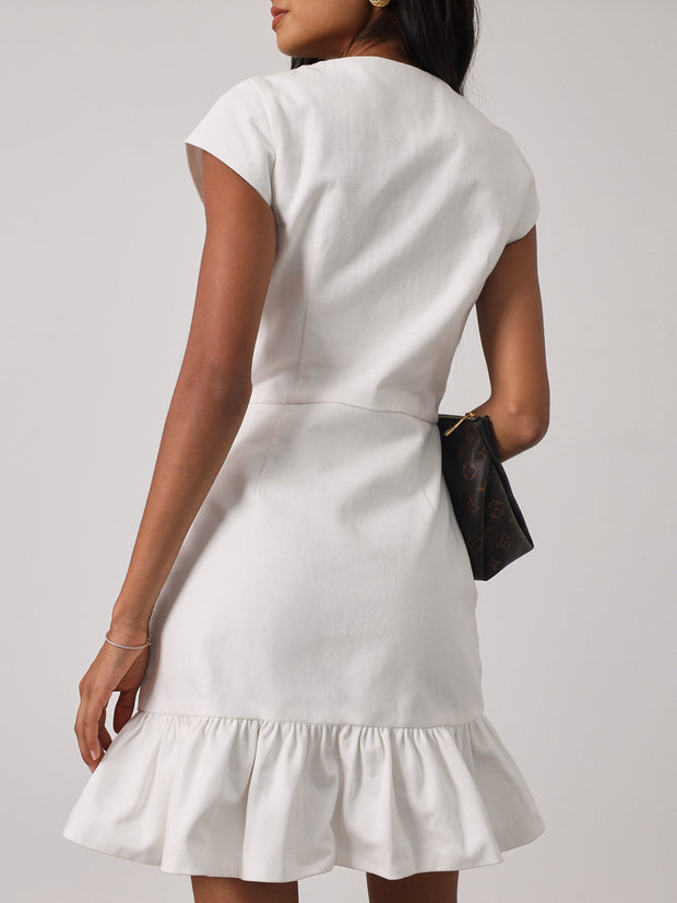 Riann Denim Elegance Dress | White