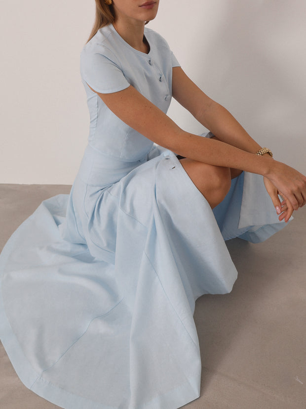 Rossala Linen Panelled Dream Skirt | Sky Blue