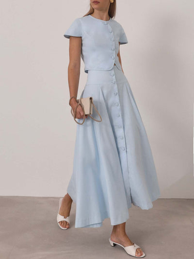 Rossala Linen Panelled Dream Skirt | Sky Blue