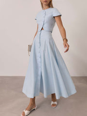 Rossala Linen Panelled Dream Skirt | Sky Blue