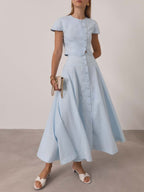 Rossala Linen Panelled Dream Skirt | Sky Blue