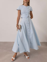 Rossala Linen Panelled Dream Skirt | Sky Blue