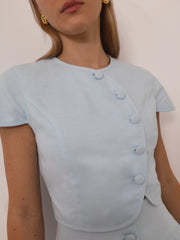 Rossala Linen Button Top | Sky Blue