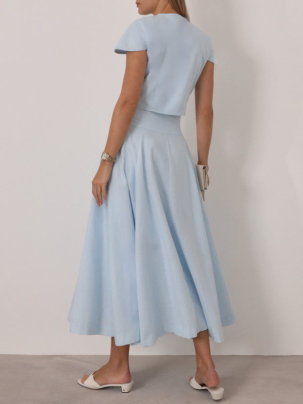 Rossala Linen Panelled Dream Skirt | Sky Blue