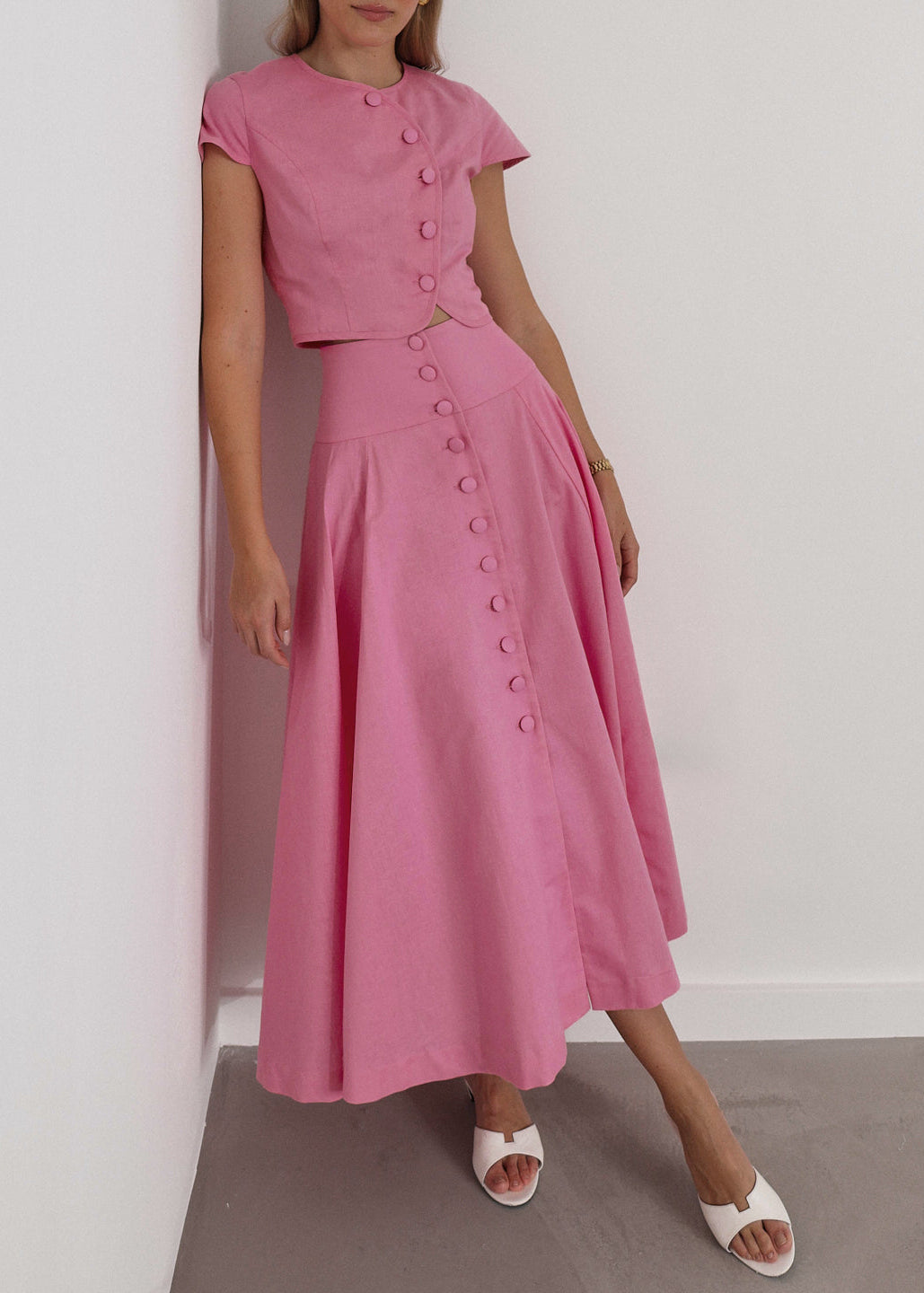 Rossala Linen Panelled Dream Skirt | Sunset Pink