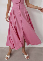 Rossala Linen Panelled Dream Skirt | Sunset Pink