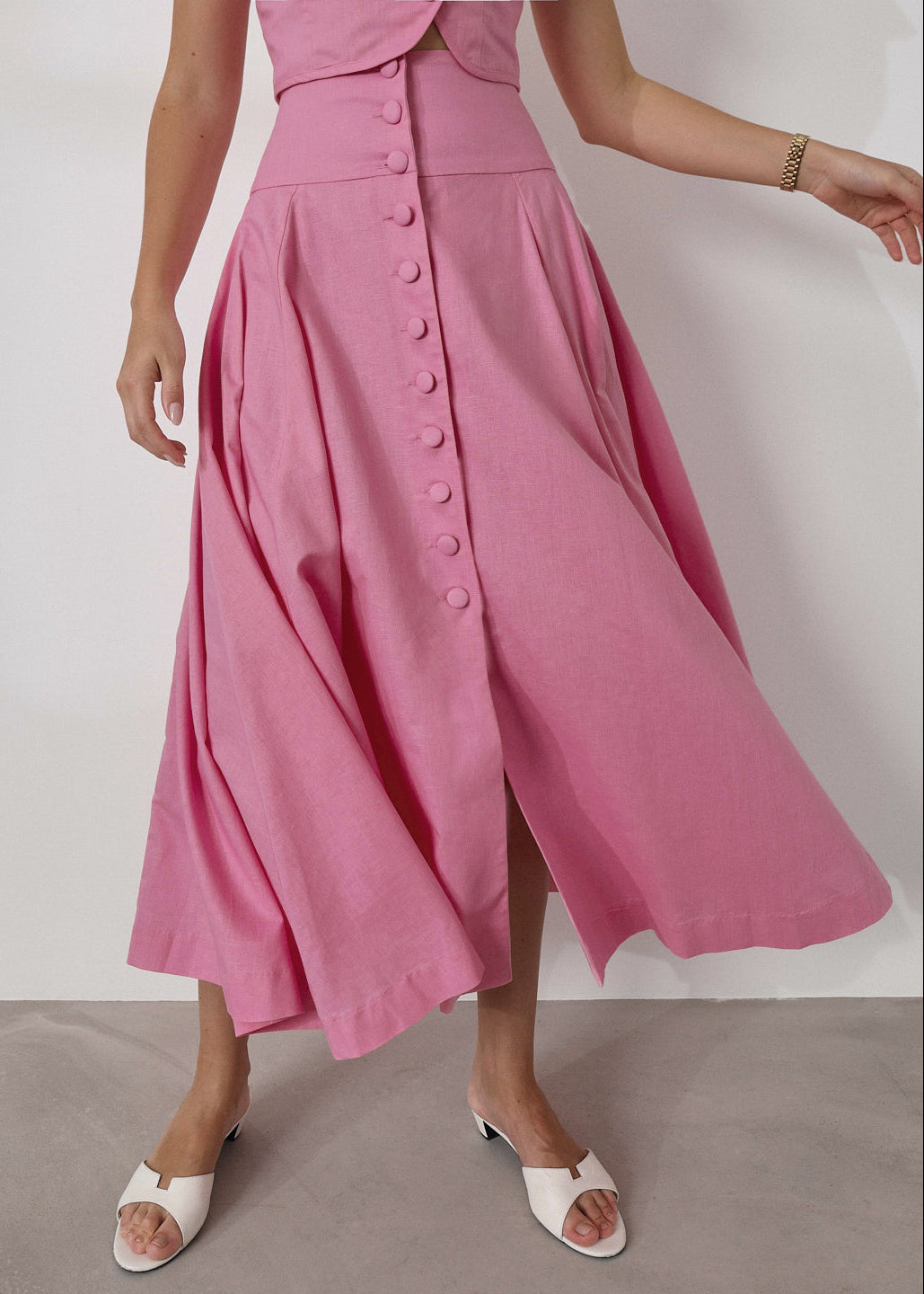 Rossala Linen Panelled Dream Skirt | Sunset Pink