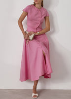 Rossala Linen Button Top | Sunset Pink