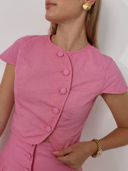 Rossala Linen Button Top | Sunset Pink