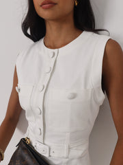 Rya Belted Denim Dress | White