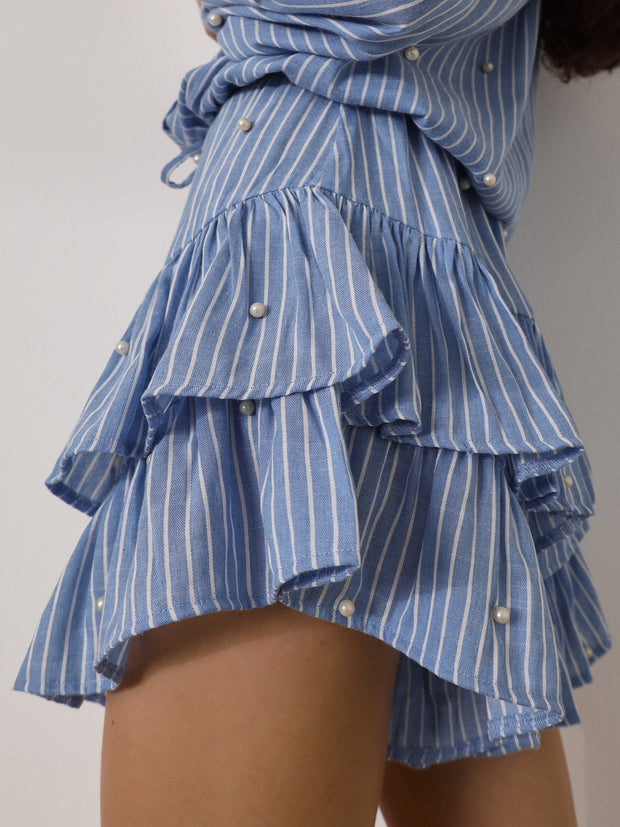 Leysa Stripe Skort With Pearls | Blue/White