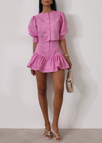 Shashi Linen Button Through Top | Cosmo Pink