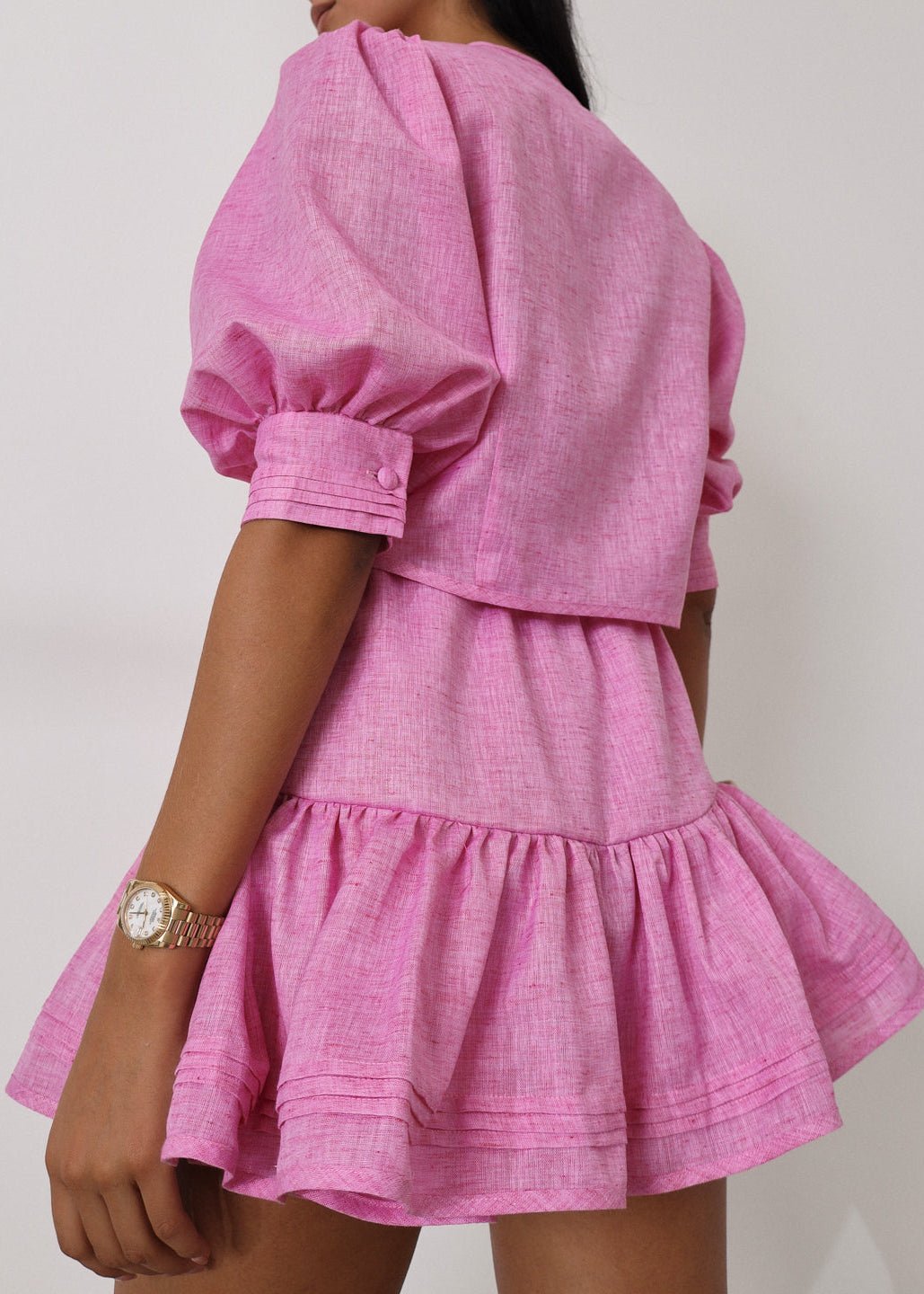 Shashi Linen Button Through Top | Cosmo Pink