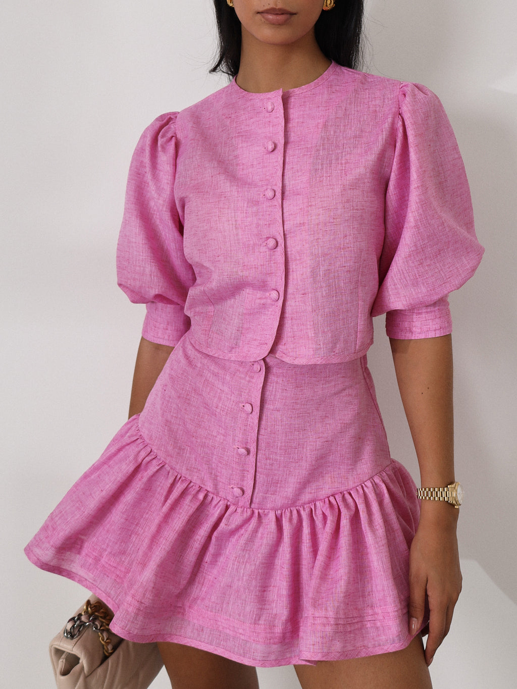 Shashi Linen Tiered Skort | Cosmo Pink