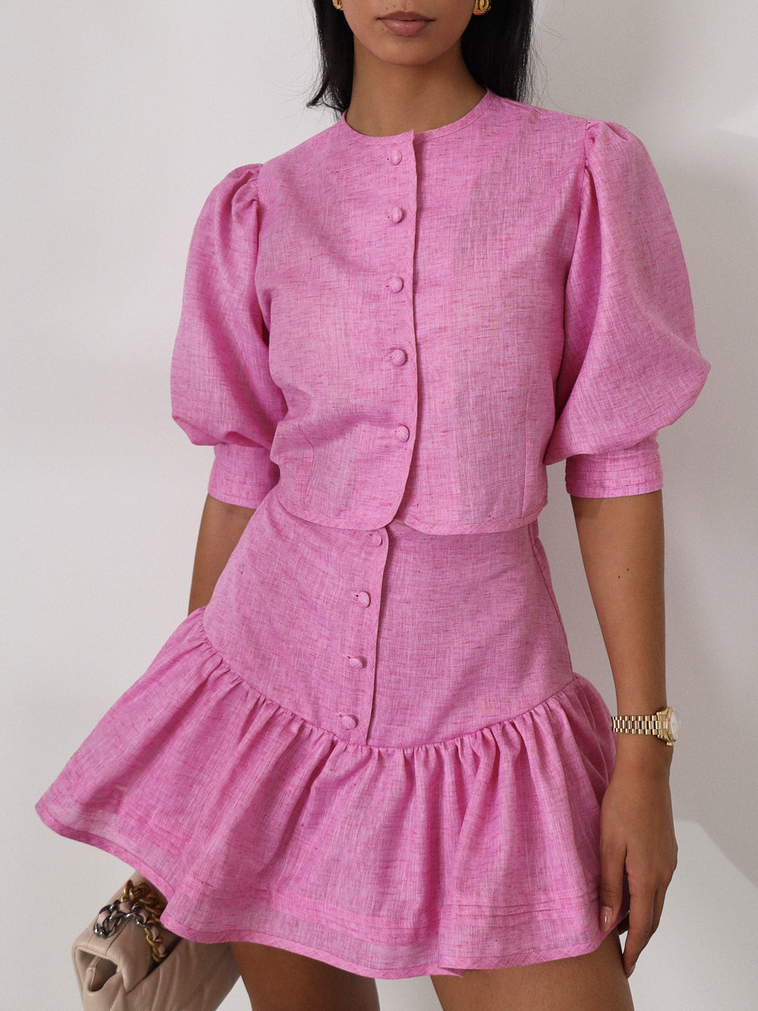 Shashi Linen Tiered Skort | Cosmo Pink