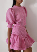 Shashi Linen Button Through Top | Cosmo Pink