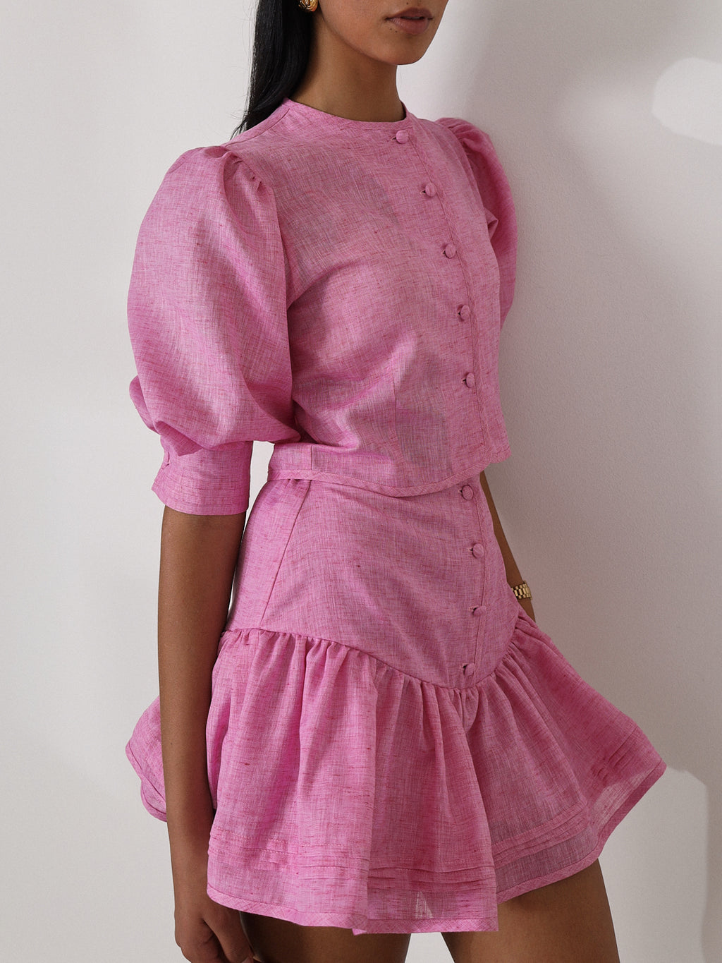 Shashi Linen Tiered Skort | Cosmo Pink
