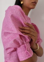 Shashi Linen Button Through Top | Cosmo Pink