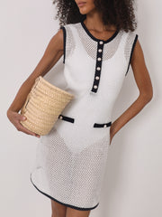 Shay Cotton Knit Cover Up Dress | White/Navy